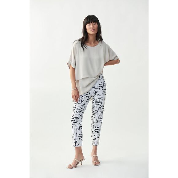 NWT Joseph Ribkoff Vanilla Black Abstract Art to Wear Print Crop Pants Style 221 - Picture 2 of 13